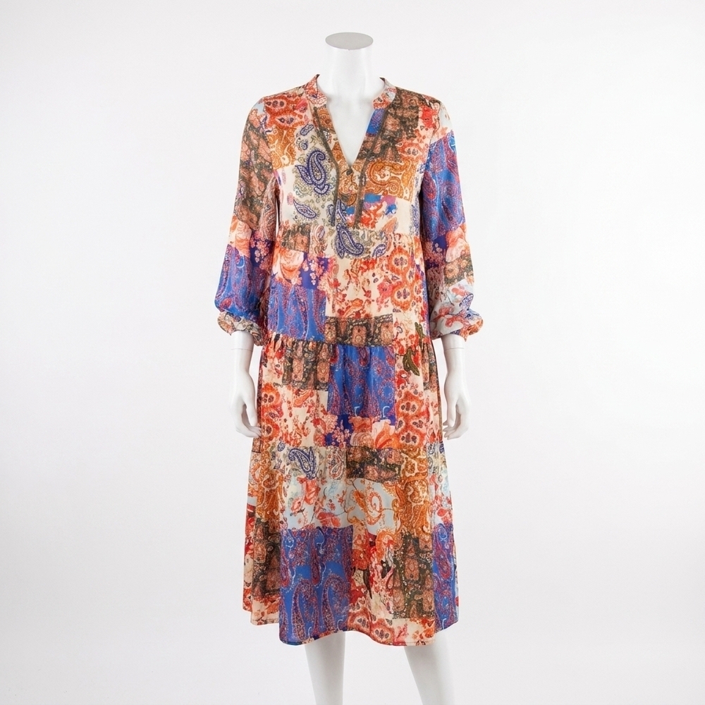NEW UMGEE paisley mix print midi dress in orange